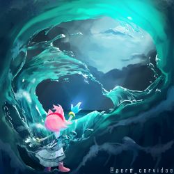 Rule 34 | 1girl, aero corvidart, alt text, amy rose, arm up, artist name, bracelet, cloud, cloudy sky, dress, furry, furry female, headband, highres, hydrokinesis, jewelry, light, light rays, long dress, looking up, nimue (sonic the hedgehog), ocean, pink hair, signature, sky, sleeveless, solo, sonic (series), sonic and the black knight, water, waves, waving