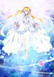 Rule 34 | 10s, 1girl, aldnoah.zero, asseylum vers allusia, barefoot, blonde hair, dress, closed eyes, highres, isf, jewelry, long hair, necklace, smile, solo, white dress