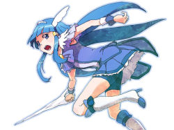 Rule 34 | 10s, 1girl, aoki reika, azuma yukihiko, blue eyes, blue hair, blue skirt, blue theme, boots, cure beauty, knee boots, long hair, matching hair/eyes, open mouth, precure, simple background, skirt, smile precure!, solo, sword, weapon