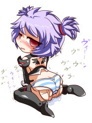 Rule 34 | 10s, 1girl, altines, ass, blush, busou shinki, doll joints, empty eyes, female focus, full body, joints, mojap, open mouth, panties, purple hair, pussy juice, red eyes, simple background, solo, tears, underwear, white background