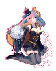 Rule 34 | 10s, 1girl, animal ears, bad id, bad pixiv id, bouquet, bow, breasts, cleavage, detached sleeves, fate/extra, fate (series), flower, fox ears, fox tail, hair bow, hair ribbon, hat, koitsuhakusee, mini hat, mini top hat, official alternate costume, pink hair, ribbon, solo, tail, tamamo (fate), tamamo no mae (fate/extra), tamamo no mae (sable mage) (fate), thighhighs, top hat, twintails, yellow eyes