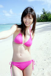 Rule 34 | 1girl, asian, beach, bikini, highres, looking at viewer, nagasawa nao, ocean, photo (medium), side-tie bikini bottom, swimsuit