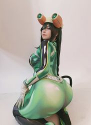 Rule 34 | 1girl, asian, ass, asui tsuyu, asui tsuyu (cosplay), bodysuit, boku no hero academia, cosplay, gloves, goggles, goggles on head, highres, huge ass, long hair, looking at viewer, photo (medium), real life, solo, thick thighs, thighs, uyuy2907