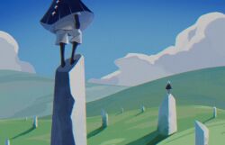 Rule 34 | 2others, black skin, blue sky, chromatic aberration, cloak, cloud, colored skin, commentary, grass, highres, hill, kawatiw, multiple others, other focus, shirt, shorts, sky, sky: children of the light, sky child, white hair, white shirt, white shorts