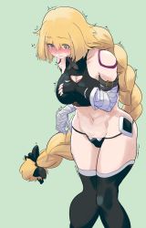 Rule 34 | 1girl, @ @, bandaged arm, bandages, blonde hair, blush, braid, breasts, closed mouth, cosplay, embarrassed, fate/apocrypha, fate/grand order, fate (series), highres, jack the ripper (fate/apocrypha), jeanne d&#039;arc (fate), large breasts, long hair, navel, panties, shousetsu, simple background, single braid, solo, thighhighs, trembling, underwear, yellow eyes