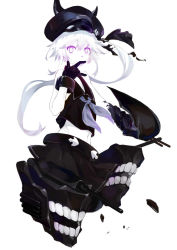 Rule 34 | 10s, 1girl, abyssal ship, amputee, bad id, bad pixiv id, bare shoulders, black gloves, colored skin, crop top, crop top overhang, destroyer princess, double amputee, gloves, headgear, kantai collection, looking at viewer, midriff, pale skin, purple eyes, roong, sailor collar, school uniform, serafuku, shirt, side ponytail, simple background, sleeveless, sleeveless shirt, solo, white background, white hair, white skin