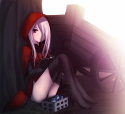 Rule 34 | 10s, argenta, book, boots, brooch, dragon nest, hood, jewelry, len|arc, open book, reading, red eyes, thigh boots, thighhighs, tree, wagon, white hair