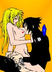 Rule 34 | 1boy, 1girl, ass, ass grab, black hair, black pants, black shirt, blonde hair, blush, boo!king, breast sucking, breasts, closed eyes, clothed male nude female, clothed sex, facing another, from side, genderswap, genderswap (mtf), hand on another&#039;s ass, hand on another&#039;s shoulder, hetero, long hair, long sleeves, lowres, medium breasts, moaning, naruko (naruto), naruto, naruto (series), nipples, nude, on lap, on person, open mouth, orange background, pants, riding, sex, shirt, short hair, simple background, sitting, sitting on lap, sitting on person, spiked hair, straddling, tongue, twintails, uchiha sasuke, upright straddle, uzumaki naruto, vaginal