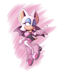 Rule 34 | 1girl, absurdres, animal ears, animal nose, artist name, bat ears, bat girl, bat tail, bat wings, black bodysuit, blowing kiss, blue eyes, bodysuit, boots, clenched hand, commentary, elbow gloves, english commentary, flipped hair, full body, furry, furry female, gloves, heart, high heel boots, high heels, highres, looking to the side, novika, one eye closed, outline, rouge the bat, scribble, signature, simple background, solo, sonic (series), strapless bodysuit, tail, thigh boots, white background, white footwear, white gloves, white outline, wings