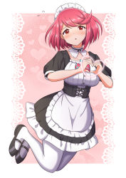 Rule 34 | 1girl, absurdres, alternate costume, apron, black dress, breasts, chest jewel, dress, enmaided, frilled apron, frills, highres, large breasts, maid, maid apron, maid headdress, pyra (xenoblade), red eyes, red hair, ryochan96154, short hair, solo, swept bangs, waist apron, white apron, xenoblade chronicles (series), xenoblade chronicles 2