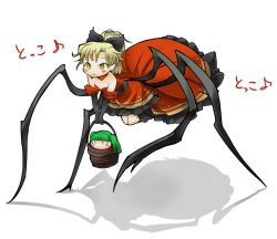 Rule 34 | 2girls, arthropod girl, black gloves, blonde hair, blush stickers, bow, brown dress, bucket, bug, chamaruk, dress, elbow gloves, female focus, gloves, green hair, hair bow, in bucket, in container, insect girl, kisume, kurodani yamame, kurodani yamame (spider), monster girl, multiple girls, ponytail, smile, spider, spider girl, touhou, twintails, yellow eyes, | |