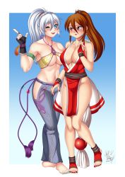 Rule 34 | 2girls, absurdres, breasts, christie monteiro (cosplay), cosplay, fatal fury, highres, large breasts, multiple girls, nail polish, ponytail, shiranui mai (cosplay), smile, tekken