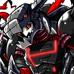 Rule 34 | armor, cable, digimon, dragon, looking at viewer, lowres, neo crimson, red eyes, robot, solo