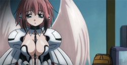 Rule 34 | 1girl, angel, angel wings, animated, animated gif, breasts, collar, ikaros, large breasts, lowres, pink hair, screencap, sora no otoshimono, wings