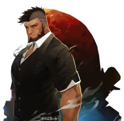 Rule 34 | 1boy, abs, alternate costume, bandaid, bandaid on cheek, bandaid on face, bara, bare pectorals, beard, black hair, black shirt, blouse, bulge, cyphers, damian doyle (cyphers), dark-skinned male, dark skin, facial hair, gomtang, large pectorals, male focus, male pubic hair, mature male, mohawk, muscular, muscular male, navel, navel hair, nipples, pectoral cleavage, pectorals, penis, pubic hair, shirt, short hair, sideburns, sidepec, sleeves rolled up, solo, stomach, stubble, thick thighs, thighs, third-party source