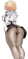 Rule 34 | 1girl, artist request, ass, bag, blonde hair, blouse, grey pantyhose, handbag, hololive, hololive english, huge ass, kneepits, official alternate costume, pantyhose, shirt, short hair, simple background, solo, thick thighs, thighs, virtual youtuber, watson amelia, watson amelia (street casual), white background, white shirt