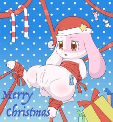 Rule 34 | 1girl, artist request, brown eyes, chima, furry, furry female, happy happy clover, hat, highres, pussy, santa hat, solo