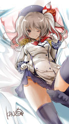 Rule 34 | 10s, 1girl, absurdres, beret, clothes lift, epaulettes, feet, frilled sleeves, frills, grey eyes, hat, highres, kantai collection, kashima (kancolle), lifted by self, long hair, lying, military, military uniform, on back, one eye closed, panties, pantyshot, pleated skirt, silver hair, siukaukau24, sketch, skirt, skirt lift, solo, twintails, underwear, uniform, wavy hair