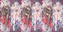 Rule 34 | 1girl, aegir (azur lane), ankle cuffs, artist request, ass, azur lane, blush, breasts, censored, chain, dakimakura (medium), hand on ass, hand on own chest, horns, huge breasts, lactation, large breasts, long hair, looking at viewer, multicolored hair, nipples, open mouth, petals, rose petals, sample watermark, smile, tagme, thighhighs, watermark, white hair