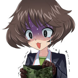 Rule 34 | 10s, 1girl, @ @, akiyama yukari, brown eyes, brown hair, crying, crying with eyes open, cyber (cyber knight), girls und panzer, gloves, highres, open mouth, school uniform, shaded face, short hair, solo, tears, trembling, turn pale, wallet, wide-eyed