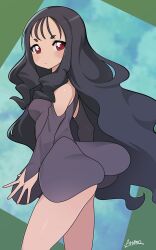 Rule 34 | 1girl, absurdres, ass, black hair, breasts, closed mouth, commentary, expressionless, from side, highres, kouchuu ouja mushiking, long hair, long sleeves, looking at viewer, medium breasts, mushiking, pam (mushiking), red eyes, ryuusui arumo, solo, very long hair