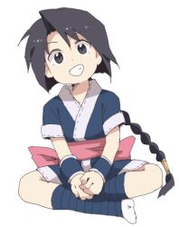 Rule 34 | 1girl, black hair, braid, dokan (dkn), full body, japanese clothes, long hair, looking at viewer, lowres, makimachi misao, ninja, rurouni kenshin, simple background, single braid, smile, solo, very long hair, white background