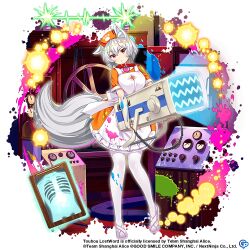 Rule 34 | 1girl, alternate costume, animal ears, closed mouth, commentary, copyright name, copyright notice, dress, english commentary, full body, game cg, grey hair, heart, holding, inubashiri momiji, inubashiri momiji (death watch nurse), looking at viewer, machinery, nurse, orange dress, orange eyes, orange headwear, pantyhose, paw print, rotte (1109), short hair, solo, stained clothes, tail, third-party source, touhou, touhou lostword, v-shaped eyebrows, white footwear, white pantyhose, wolf ears, wolf girl, wolf tail, x-ray