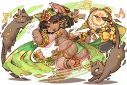 Rule 34 | 1girl, animal ears, ankh, anklet, armlet, ass, bastet (fullbokko heroes), black hair, cat, cat ears, earrings, egyptian clothes, fullbokko heroes, furry, furry female, hair ornament, jewelry, looking at viewer, musical note, official art, open mouth, original, paw print, shigatake, short hair, sweat, tail, yellow eyes