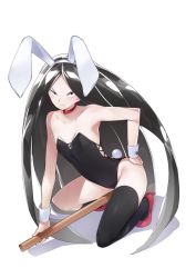 Rule 34 | 1other, androgynous, animal ears, bad id, bad pixiv id, black hair, black leotard, bort, detached collar, fake animal ears, hand on own hip, highres, holding, holding weapon, houseki no kuni, leotard, long hair, looking at viewer, other focus, playboy bunny, rabbit ears, rabbit tail, sheath, sheathed, solo, strapless, strapless leotard, tail, thighhighs, very long hair, weapon, wrist cuffs, yoi naosuke