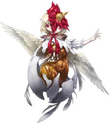 Rule 34 | 1girl, bad id, bad pixiv id, bird, blonde hair, chick, chicken, commentary request, cracked egg, egg, egg yolk, feathered wings, feathers, fetus, full body, mazeran, mechanical pencil, niwatari kutaka, pencil, red eyes, short hair, smile, solo, touhou, transparent background, white background, wily beast and weakest creature, wings