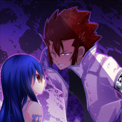 Rule 34 | 1boy, 1girl, blue eyes, blue hair, cobra (fairy tail), fairy tail, fuchise, long hair, looking at another, lowres, piercing, red hair, snake, spiked hair, wendy marvell, you gonna get raped