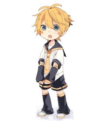 Rule 34 | 1boy, :o, blonde hair, bright pupils, chibi, kagamine len, kuronyanko, own hands clasped, own hands together, ponytail, sailor collar, vocaloid, wide-eyed