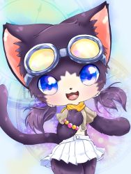 Rule 34 | 1girl, artist request, cat, cat busters, cornelia (cat busters), furry, furry female, goggles, goggles on head, highres, open mouth, purple eyes, solo