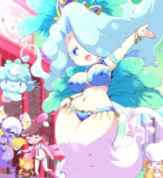 Rule 34 | blue eyes, blue hair, bracelet, breasts, character request, enraenra (youkai watch), fuumin (youkai watch), hair over one eye, jewelry, kodama fumika, large breasts, long hair, multiple girls, nollety, open mouth, solo focus, youkai watch