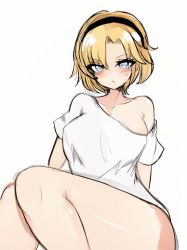 Rule 34 | blonde hair, blue eyes, breasts, future princess, guardian tales, large breasts, off shoulder, thick thighs, thighs