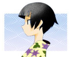 00s black_hair blunt_bangs floral_print japanese_clothes kimono official_style profile sayonara_zetsubou_sensei short_hair solo tsunetsuki_matoi