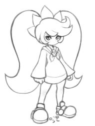 Rule 34 | 1girl, ankle boots, ashley (warioware), boots, dress, greyscale, highres, long hair, mario (series), mato spectoru, monochrome, nintendo, skull, solo, twintails, very long hair, warioware