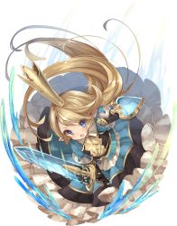 Rule 34 | &gt;:o, 10s, 1girl, :o, armor, blonde hair, blue dress, blue eyes, blush, breastplate, buckler, charlotta (granblue fantasy), collared dress, crown, dress, eyebrows, eyes visible through hair, frilled dress, frills, full body, gauntlets, granblue fantasy, harvin, highres, holding, holding sword, holding weapon, long hair, open mouth, pointy ears, puffy short sleeves, puffy sleeves, shield, short sleeves, simple background, solo, sword, transparent background, usamata, v-shaped eyebrows, water, weapon, white background