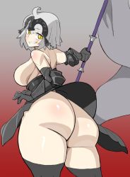 Rule 34 | 1girl, ass, breasts, curvy, fate/grand order, fate (series), grin, highres, holding, holding weapon, huge ass, jeanne d&#039;arc (fate), jeanne d&#039;arc alter (fate), large breasts, looking at viewer, looking back, nikujuu uc, smile, weapon