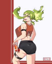 Rule 34 | 1girl, absurdres, ass, bikini, boku no hero academia, breasts, burnin (boku no hero academia), clothes, green hair, hair between eyes, highres, huge ass, kinaee, large breasts, long hair, open mouth, simple background, smile, solo, swimsuit, upper body, white background