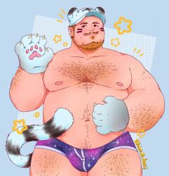 Rule 34 | 1boy, :3, animal ear headwear, animal ears, animal hands, arm hair, bara, belly, big belly, blonde hair, bulge, chest hair, commission, facial hair, fake animal ears, fat, fat man, goatee, hairy, large pectorals, leg hair, long sideburns, male focus, mature male, momo (imaboii666), mustache, navel, navel hair, nipples, notice lines, original, paw pose, pectorals, short hair, sideburns, sideways glance, solo, star (symbol), starry background, stomach, tail, thick eyebrows, thick thighs, thighs, tiger boy, tiger ears, tiger tail, topless male