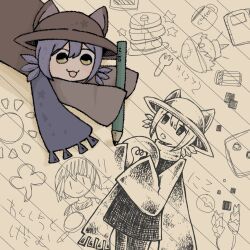 Rule 34 | 1other, animal ears, blue hair, blue scarf, blush, brown tunic, cat ears, clover, co8, drawing, food, hat, highres, light bulb, niko (oneshot), oneshot (game), open mouth, pancake, pen, portrait, scarf, sun, tunic, whiskers