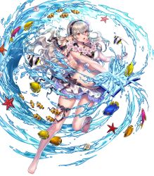 Rule 34 | 1girl, bikini, blush, book, breasts, corrin (female) (fire emblem), corrin (fire emblem), fire emblem, fire emblem fates, fire emblem heroes, fish, full body, hair between eyes, hairband, highres, holding, holding book, nintendo, pointy ears, pregnant, red eyes, sencha (senchat), solo, swimsuit, third-party edit, white hair