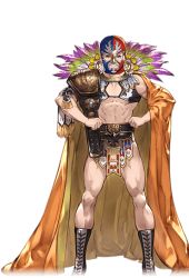 Rule 34 | 10s, 1boy, alpha transparency, boots, brown eyes, cape, championship belt, cross-laced footwear, full body, gran (granblue fantasy), granblue fantasy, hands on own hips, lace-up boots, looking at viewer, luchador (granblue fantasy), luchador mask, male focus, mask, minaba hideo, muscular, official art, solo, transparent background, wrestling outfit