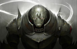 Rule 34 | 1boy, alphonse elric, armor, full armor, fullmetal alchemist, male focus, manly, md5 mismatch, no humans, resized, resolution mismatch, solo, source smaller, upscaled, white-corner, yellow eyes