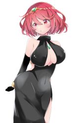 Rule 34 | alternate costume, black dress, breasts, cherubi nbo, dress, earrings, highres, jewelry, large breasts, pyra (xenoblade), red eyes, red hair, xenoblade chronicles (series), xenoblade chronicles 2