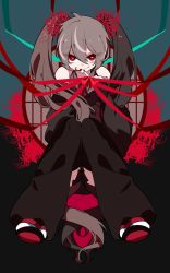 Rule 34 | 1girl, alternate color, bare shoulders, detached sleeves, grey hair, hatsune miku, higanbana miku, highres, long hair, looking at viewer, nail polish, necktie, ponita, red eyes, red nails, ribbon, sleeveless, solo, twintails, very long hair, vocaloid
