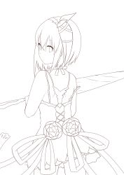 Rule 34 | 10s, 1girl, absurdres, back, bare arms, bare shoulders, choker, closed umbrella, dress, edna (tales), hair ornament, hairband, highres, lineart, looking at viewer, looking back, monochrome, ribbon, side ponytail, simple background, sleeveless, sleeveless dress, solo, tales of (series), tales of zestiria, transparent background, umbrella, white background, yoishigure kaede
