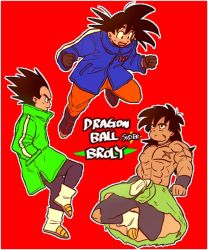 Rule 34 | 10s, 3boys, :d, aida kaiko, black gloves, black hair, blue coat, boots, border, broly (dragon ball super), character name, coat, commentary request, copyright name, dragon ball, dragon ball super, dragon ball super broly, dragonball z, expressionless, floating, gloves, green coat, hand in pocket, happy, long hair, looking away, looking down, looking up, male focus, multiple boys, open mouth, profile, red background, scar, scar on chest, serious, topless male, short hair, simple background, smile, son goku, spiked hair, torn clothes, torn legwear, vegeta, white border, wristband