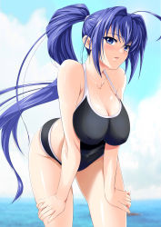 Rule 34 | 00s, 1girl, blue eyes, blue hair, breasts, cleavage, competition school swimsuit, competition swimsuit, hayase mitsuki, highres, huge breasts, kimi ga nozomu eien, long hair, one-piece swimsuit, ponytail, school swimsuit, swimsuit, tnonizyou